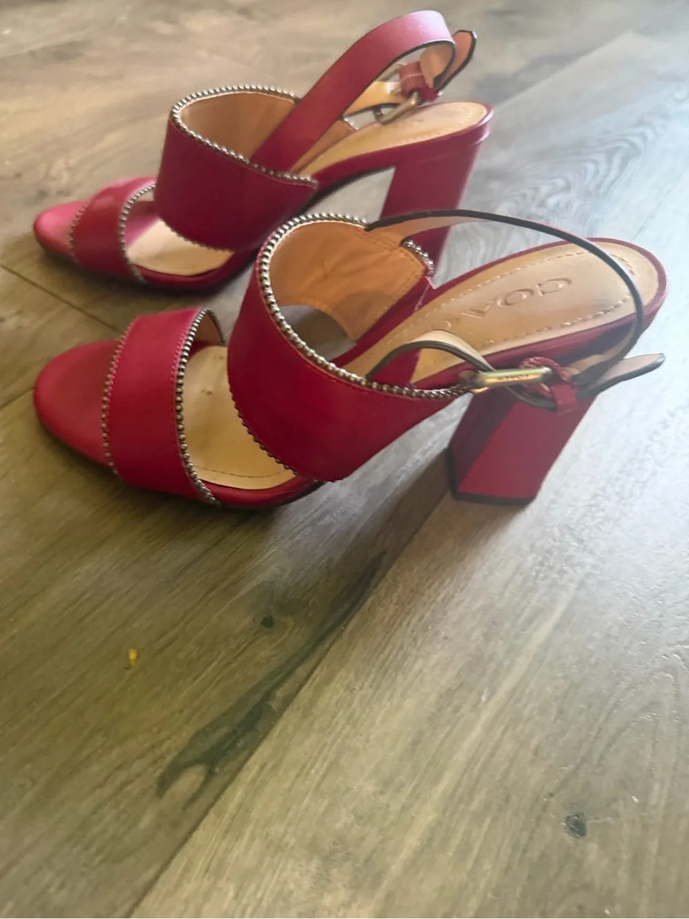 Coach Red Leather Beaded Strap Slingback Sandals